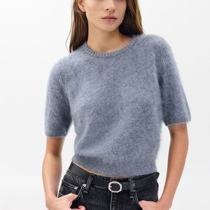 Jada Brushed Cashmere Short-Sleeve Crewneck